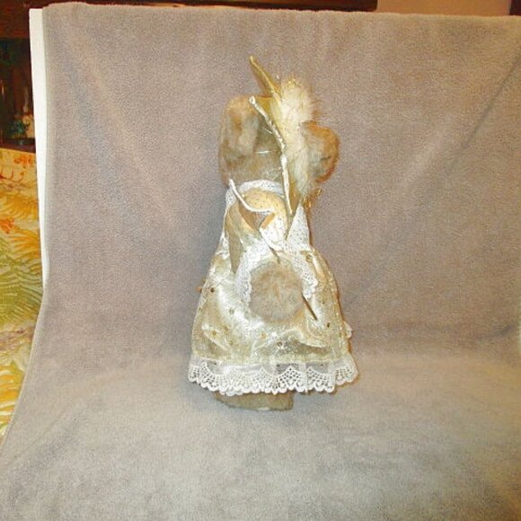 17" Christmas Star FAIRY BEAR Plush GOLD Wand DRESS Standing WOOD Decor VINTAGE - Picture 5 of 12